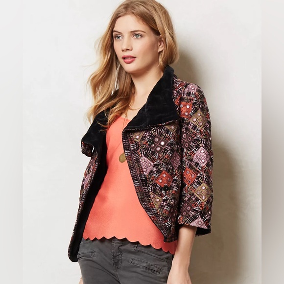 Anthropologie Jackets & Blazers - Anthropologie Mirror embroidered Anju Velvet Jacket by Tolani Size Medium